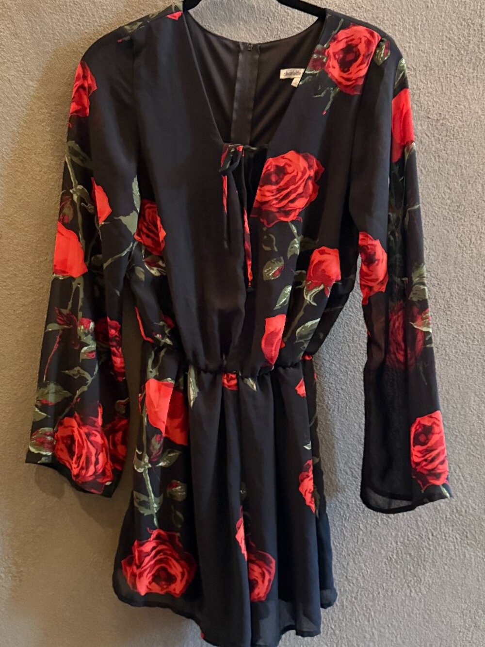 Charlotte Russe Black Red Rose Floral Romper Size XS